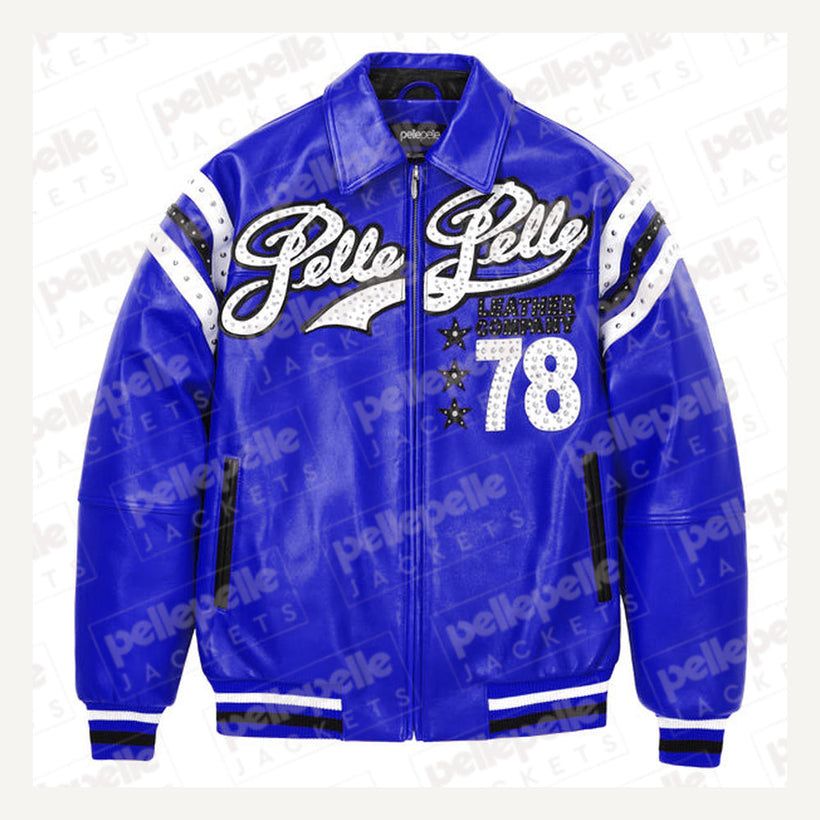 Encrusted Varsity Lederjacke (Navy) für Damen
