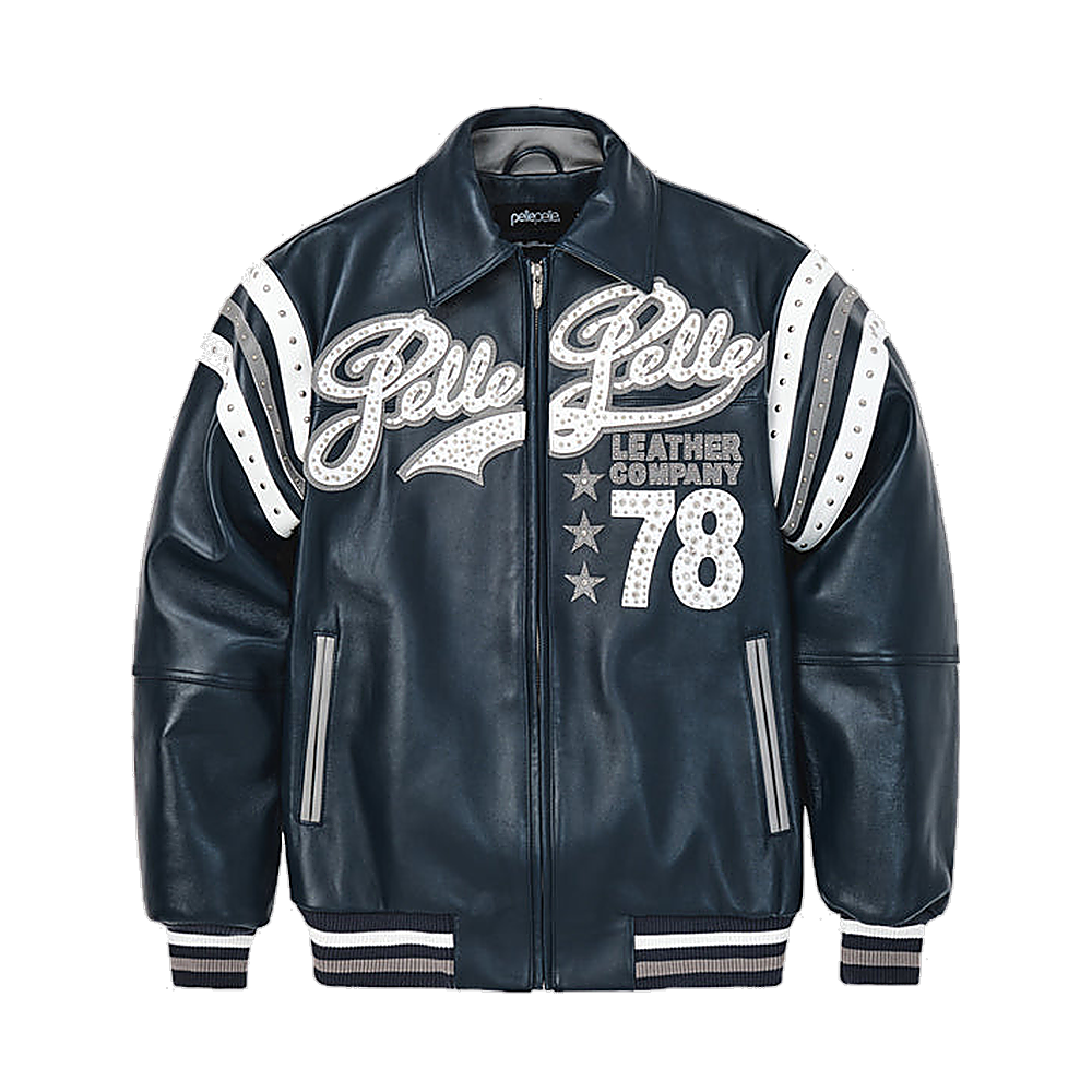 
Encrusted Varsity Lederjacke (Navy) für Damen