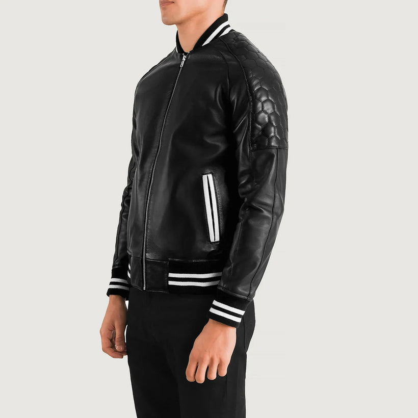 Pascal Schwarz Leather Varsity Lederjacke für Herren