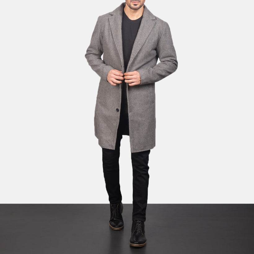 Petrillo Grau Wool Single Breasted Ledermantel für Herren