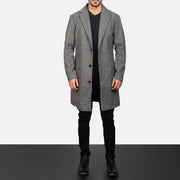 
Detailansicht of Notch & Button Hardware on Petrillo Grau Wool Single Breasted Ledermantel für Herren