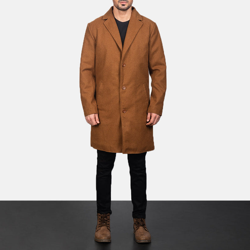 Petrillo Khaki Wool Single Breasted Ledermantel für Herren