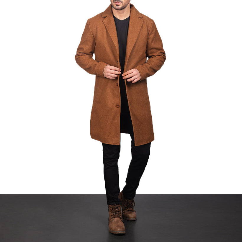 Petrillo Khaki Wool Single Breasted Ledermantel für Herren