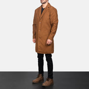
Petrillo Khaki Wool Single Breasted Ledermantel für Herren - Seitenansicht mit ergonomischem Ärmelschnitt & sportlicher Passform