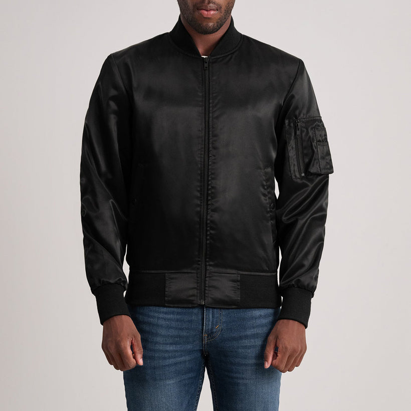 Quinton MA-1 Schwarz Leder-Bomberjacke für Herren