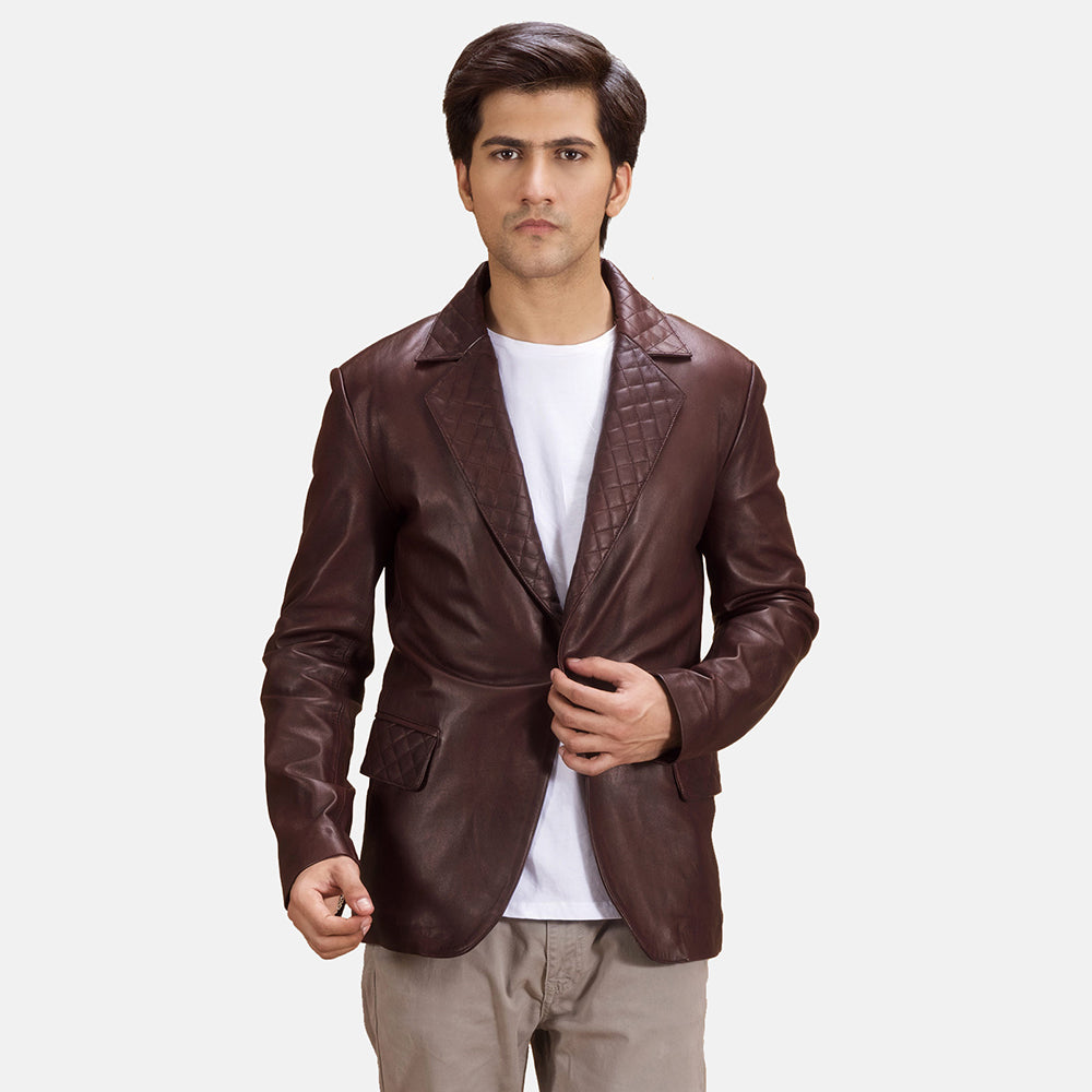Radaron Gesteppt Kastanienbraun Lederblazer für Herren in Maroon Sheepskin Leather - Vorderansicht &amp; maßgeschneiderte Silhouette | Online Kaufen
