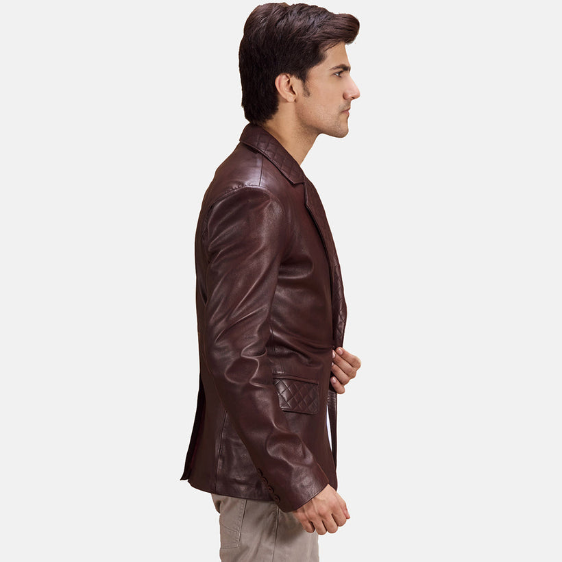 Radaron Gesteppt Kastanienbraun Lederblazer für Herren