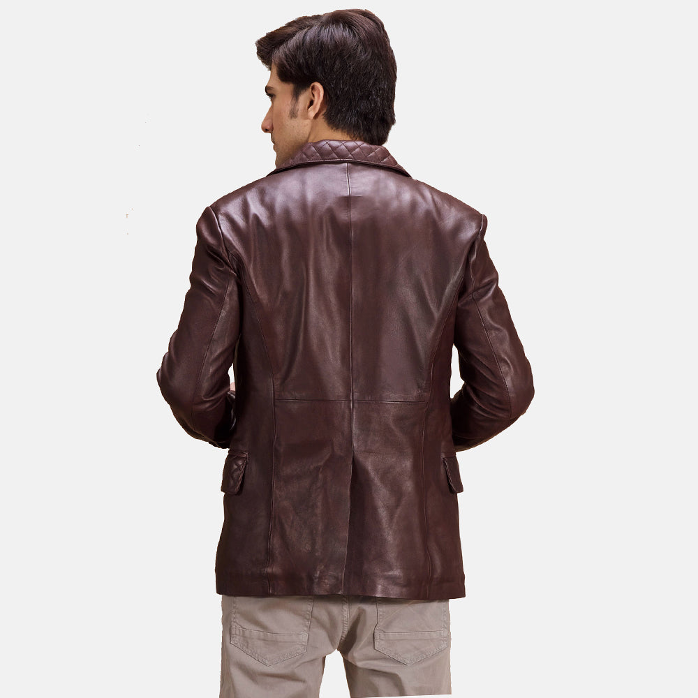 Detailansicht of Notch &amp; Button Hardware on Radaron Gesteppt Kastanienbraun Lederblazer für Herren