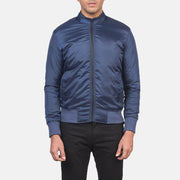 Detailansicht of Band &amp; Zipper with wind flap Hardware on Men's Ramon Blau Leder-Bomberjacke für Herren