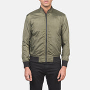 Detailansicht of Band &amp; Zipper with wind flap Hardware on Men's Ramon Grün Leder-Bomberjacke für Herren