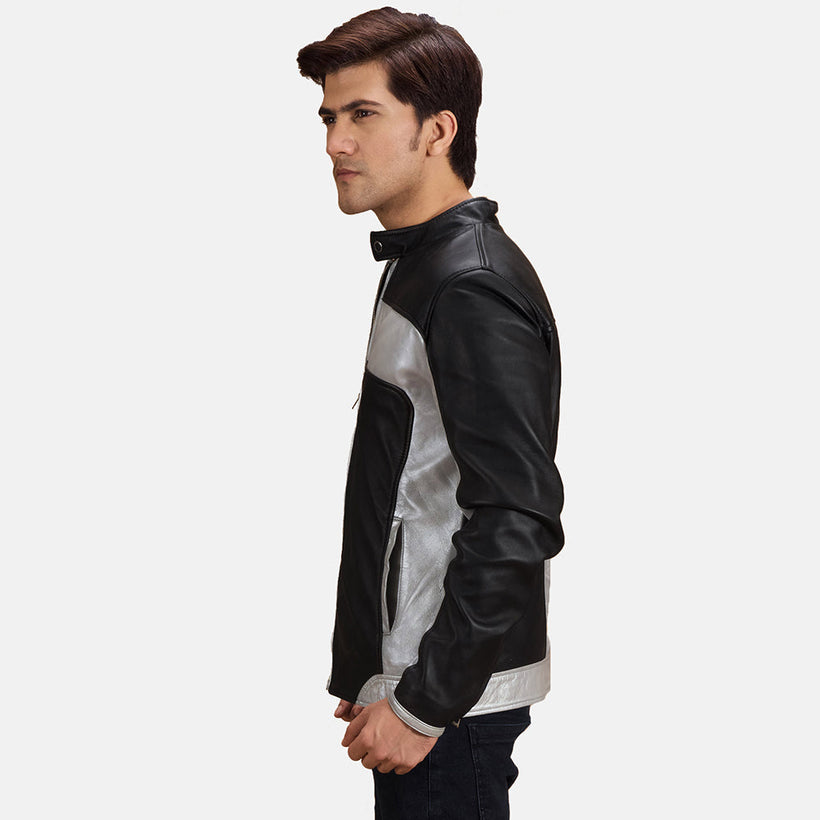 Randolf Silver Schwarz Leder-Bikerjacke für Herren