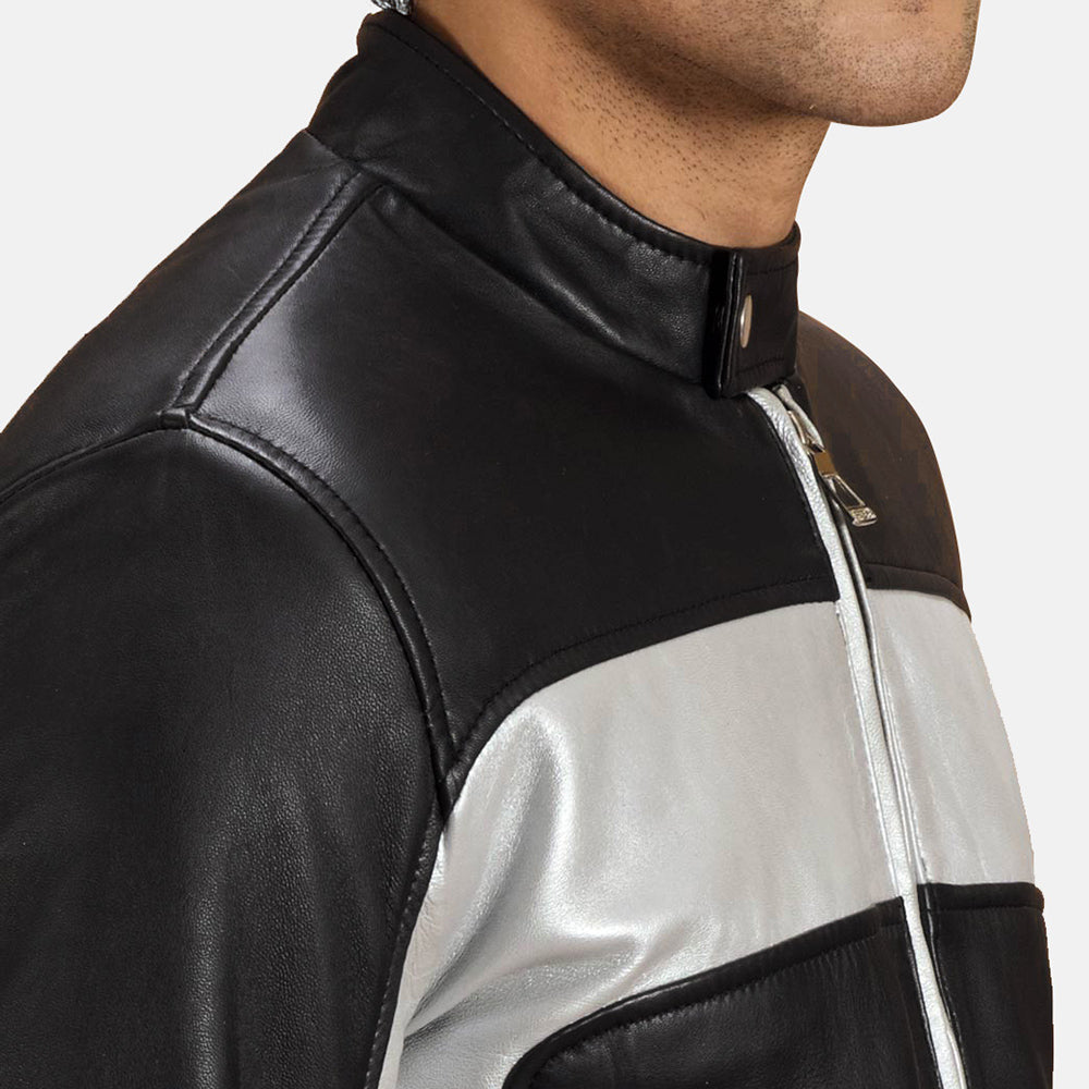 Randolf Silver Schwarz Leder-Bikerjacke für Herren - Seitenansicht mit ergonomischem Ärmelschnitt