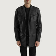Ray Cutler Black Leather Blazer in Black Sheepskin Leather - Vorderansicht &amp; maßgeschneiderte Silhouette | Online Kaufen