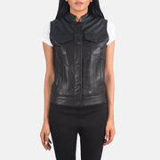 
Rayne Moto Schwarz Lederweste für Damen in Black Sheepskin Leather - Vorderansicht & maßgeschneiderte Silhouette | Online Kaufen
