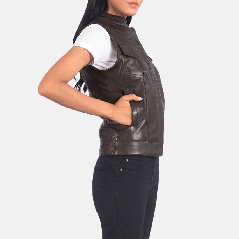 Rayne Moto Braun Lederweste für Damen