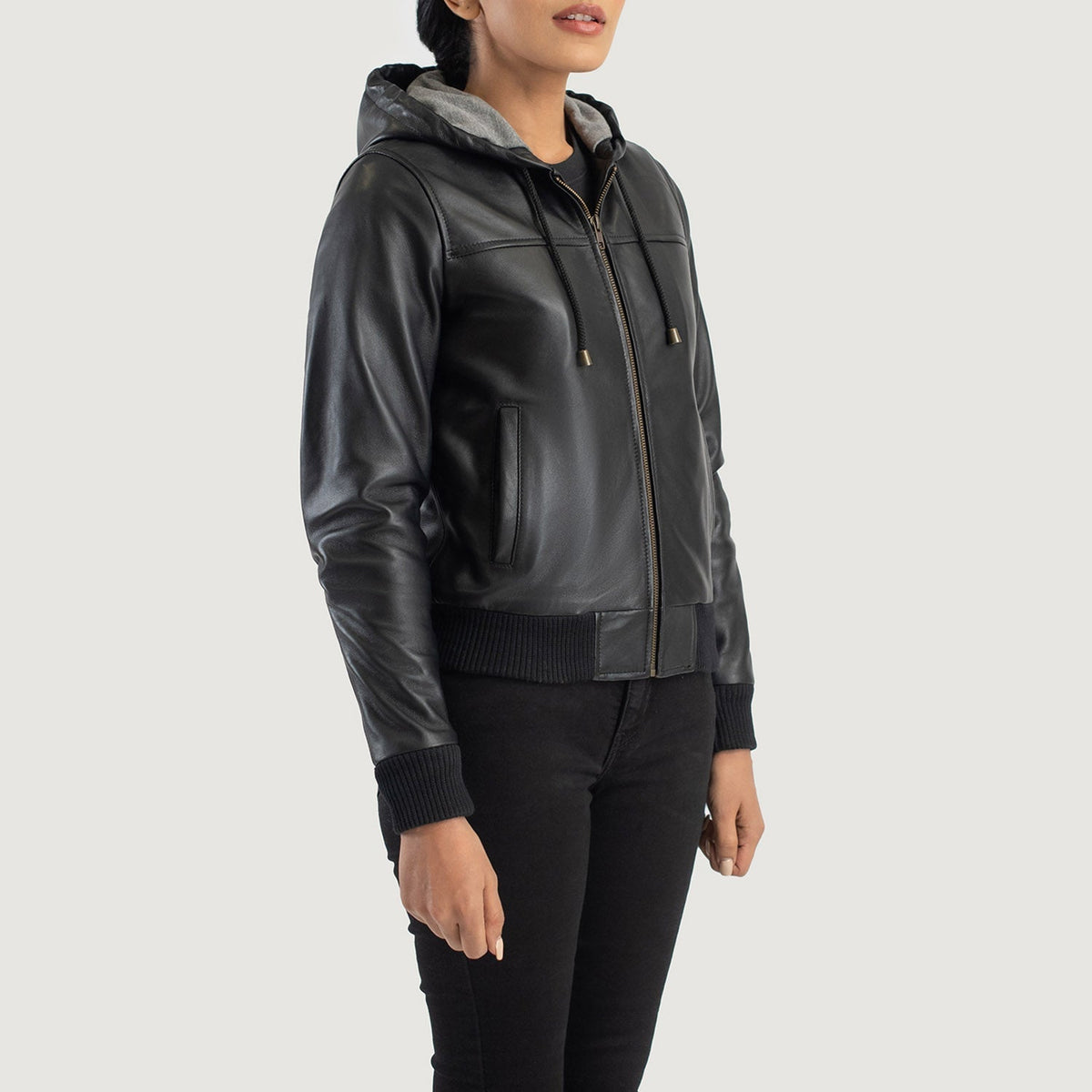 
Rebella Hooded Leder-Bomberjacke für Damen – alternate product view 2