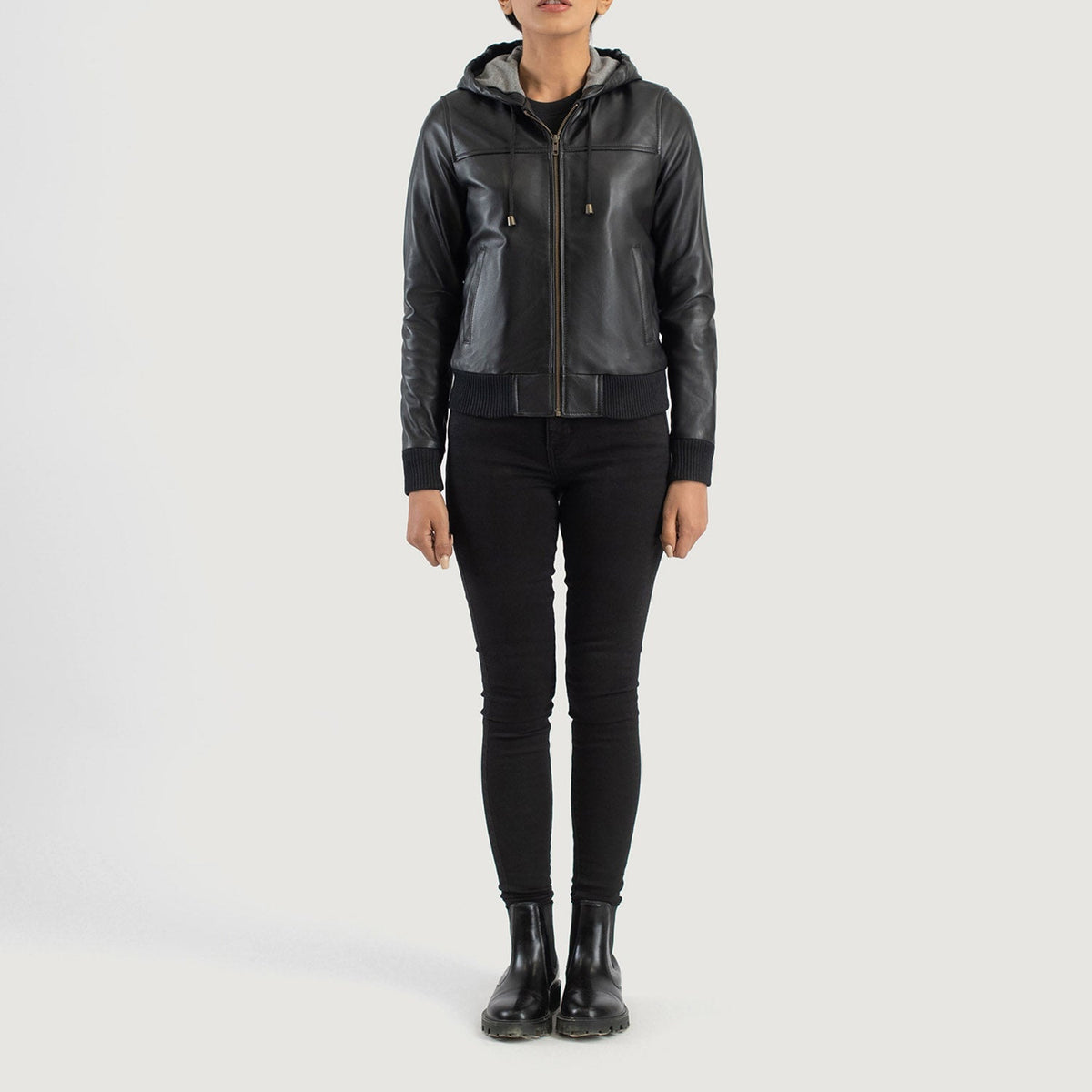 
Rebella Hooded Leder-Bomberjacke für Damen – alternate product view 3