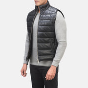 Black Sheepskin leather Vest - Rückansicht mit passgenauen Schultern &amp; sauberem Saum