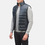 Blue Sheepskin leather Vest - Rückansicht mit passgenauen Schultern &amp; sauberem Saum