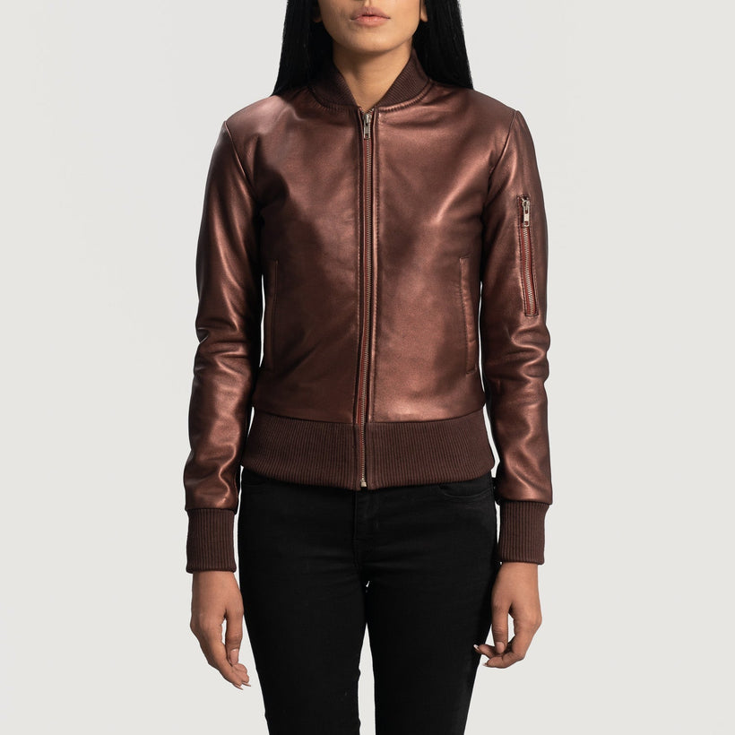 Reida Kastanienbraun Leder-Bomberjacke für Damen