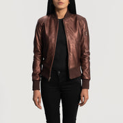 Maroon Sheepskin Leather Bomber Jacket - Rückansicht mit passgenauen Schultern &amp; sauberem Saum