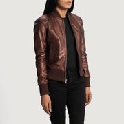 Women's Reida Kastanienbraun Leder-Bomberjacke für Damen - Seitenansicht mit ergonomischem Ärmelschnitt
