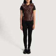 
Detailansicht of Notch & Zipper Hardware on Rhonda Kastanienbraun Leather Biker Vest für Damen