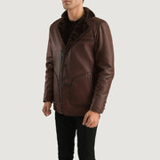 Distressed Brown Sheepskin Burnishing Aviator Jacket - Rückansicht mit passgenauen Schultern &amp; sauberem Saum