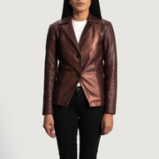 Women's Ruby Metallic Kastanienbraun Lederblazer für Damen in Maroon Sheepskin Leather - Vorderansicht &amp; maßgeschneiderte Silhouette | Online Kaufen