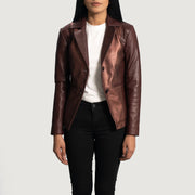 Women's Ruby Metallic Kastanienbraun Lederblazer für Damen - Seitenansicht mit ergonomischem Ärmelschnitt