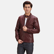 
Rumano Jae Kastanienbraun Leder-Bikerjacke für Herren in Maroon Sheepskin Leather - Vorderansicht & maßgeschneiderte Silhouette | Online Kaufen