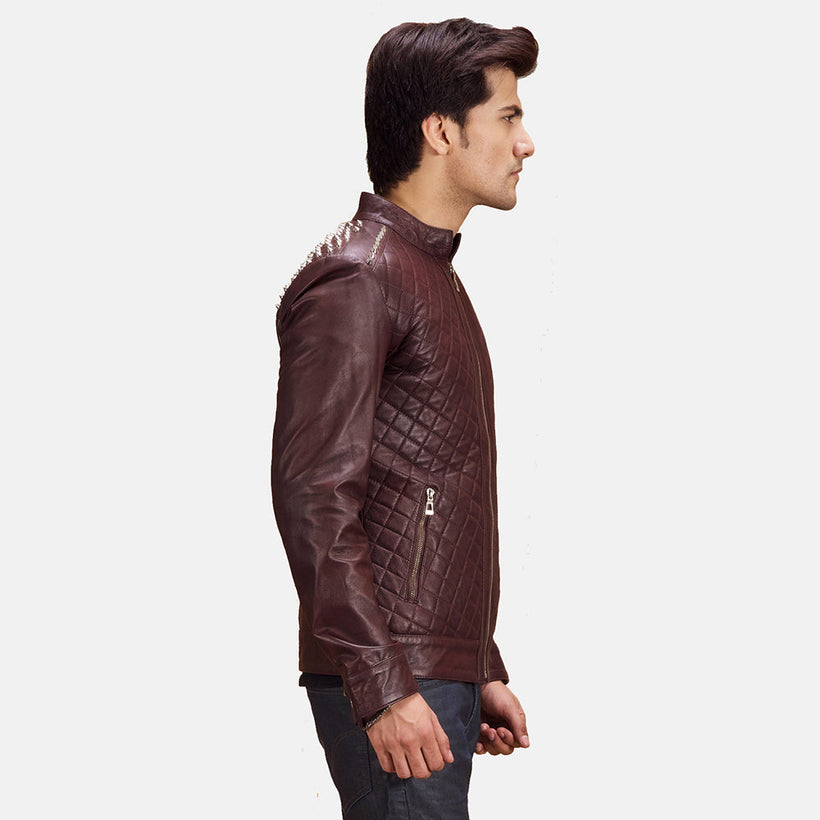 Rumano Jae Kastanienbraun Leder-Bikerjacke für Herren