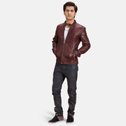 
Rumano Jae Kastanienbraun Leder-Bikerjacke für Herren - Seitenansicht mit ergonomischem Ärmelschnitt & sportlicher Passform