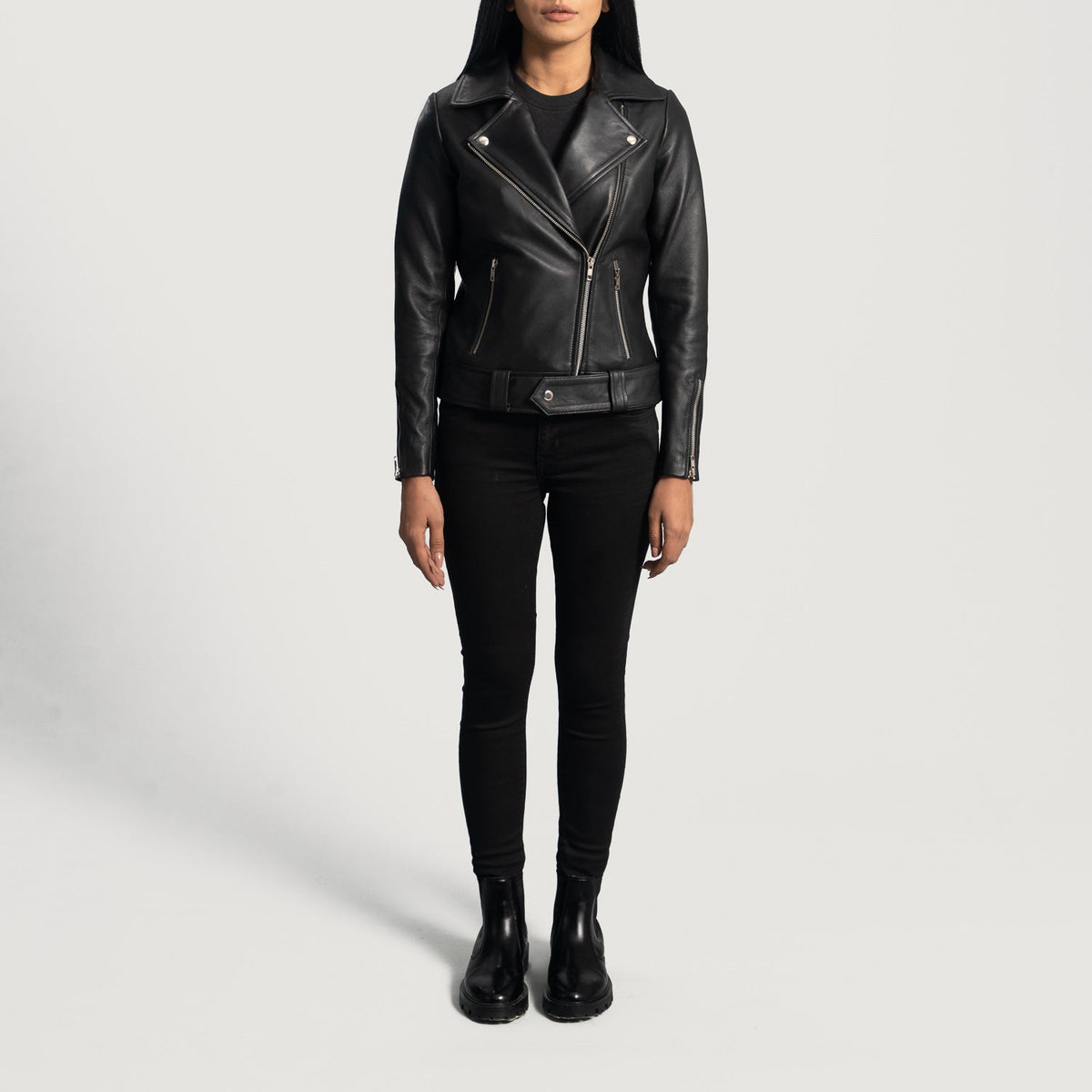 Rumy Kastanienbraun Leder-Bikerjacke für Damen – Zusätzliche Produktansicht 3