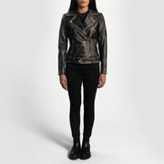 Rumy Kastanienbraun Leder-Bikerjacke für Damen – Zusätzliche Produktansicht 3