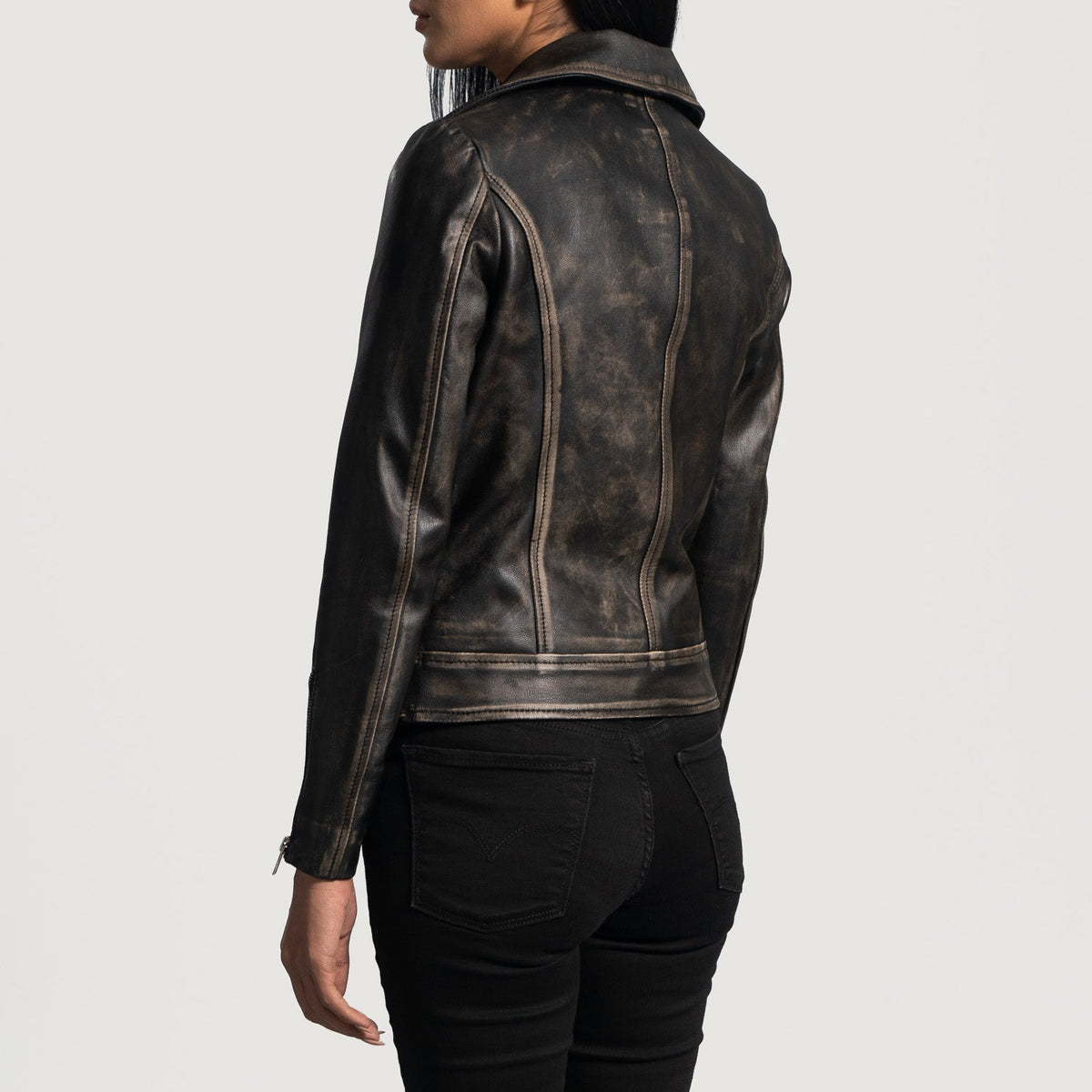 Rumy Kastanienbraun Leder-Bikerjacke für Damen – Zusätzliche Produktansicht 5