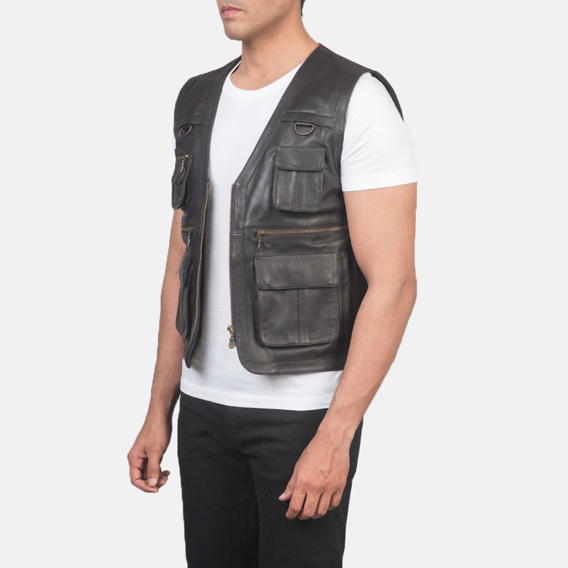Brown Sheepskin leather Vest - Back View Showing Tailored Shoulder Fit & Clean Hemline