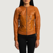 
Sandy Hellbraun Dye Leder-Bikerjacke für Damen in Tan Brown Sheepskin Dip &Amp; Dye - Vorderansicht & maßgeschneiderte Silhouette | Online Kaufen