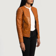 
Tan Brown Sheepskin Dip &Amp; Dye Biker Jacket - Rückansicht mit passgenauen Schultern & sauberem Saum