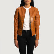 
Sandy Hellbraun Dye Leder-Bikerjacke für Damen - Seitenansicht mit ergonomischem Ärmelschnitt & sportlicher Passform