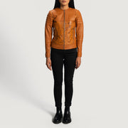 
Detailansicht of Classic Collar & Zipper Hardware on Sandy Hellbraun Dye Leder-Bikerjacke für Damen