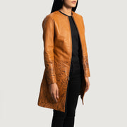 Tan Brown Sheepskin Dip &amp;Amp; Dye Leather Coat - Rückansicht mit passgenauen Schultern &amp; sauberem Saum