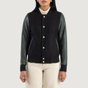 Detailansicht of Varsity &amp; Snap Buttons Hardware on Savant Green Hybrid Varsity Jacket
