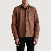 
Scout Matte Braun Leather Shirt für Herren in Matte Brown Cowhide Leather - Vorderansicht & maßgeschneiderte Silhouette | Online Kaufen