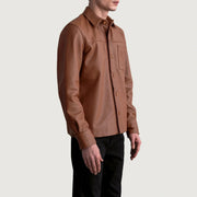 
Matte Brown Cowhide leather Jacket - Rückansicht mit passgenauen Schultern & sauberem Saum