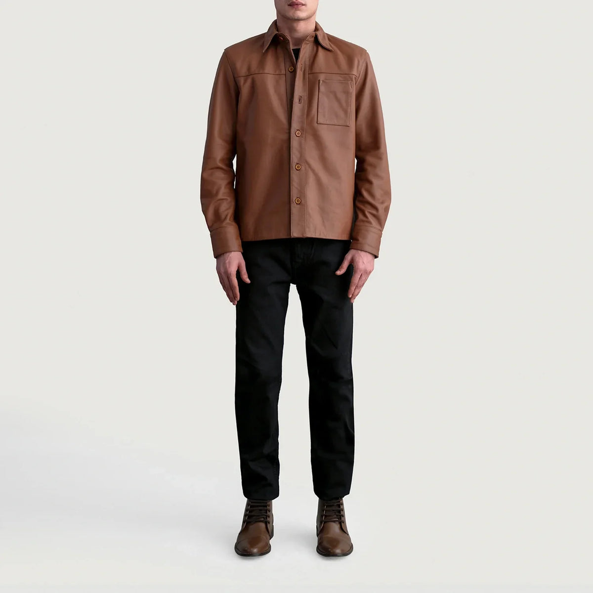 
Detailansicht of Shirt & Buttons Hardware on Scout Matte Braun Leather Shirt für Herren