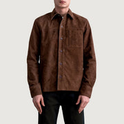 Scout Mocha Suede Leather Shirt für Herren - Seitenansicht mit ergonomischem Ärmelschnitt