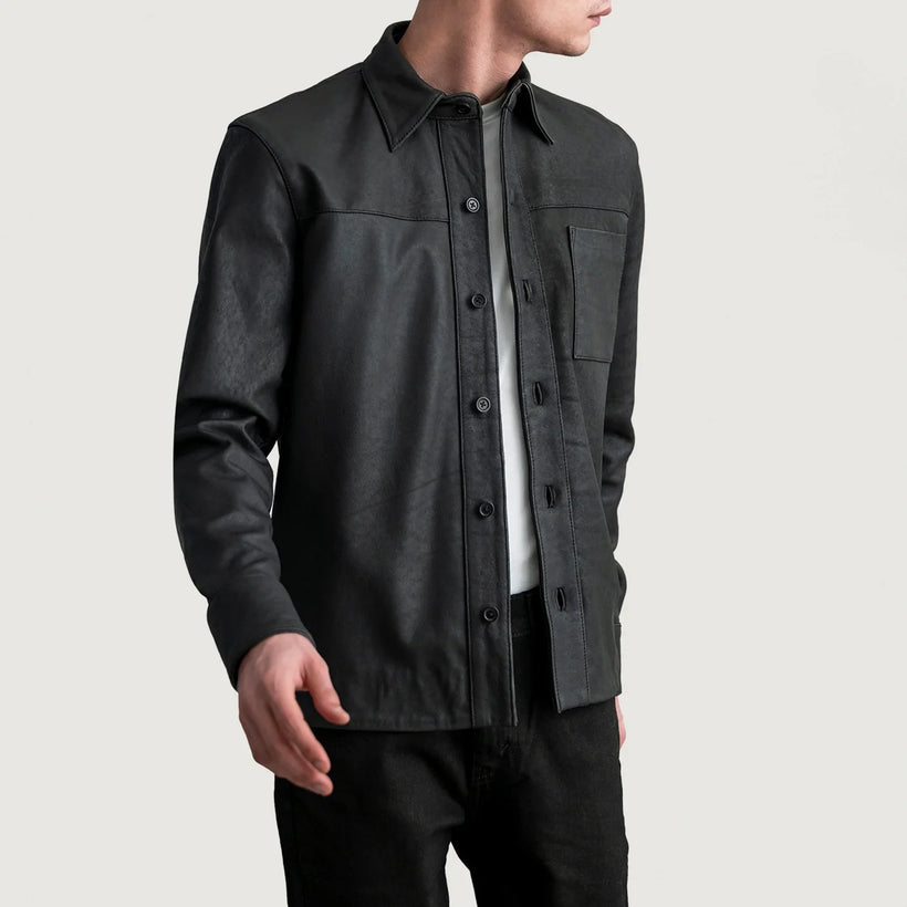 Scout Tumbled Schwarz Leather Shirt für Herren