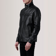 Sean Schwarz Leather Classic Lederjacke für Herren For Men - Seitenansicht mit ergonomischem Ärmelschnitt