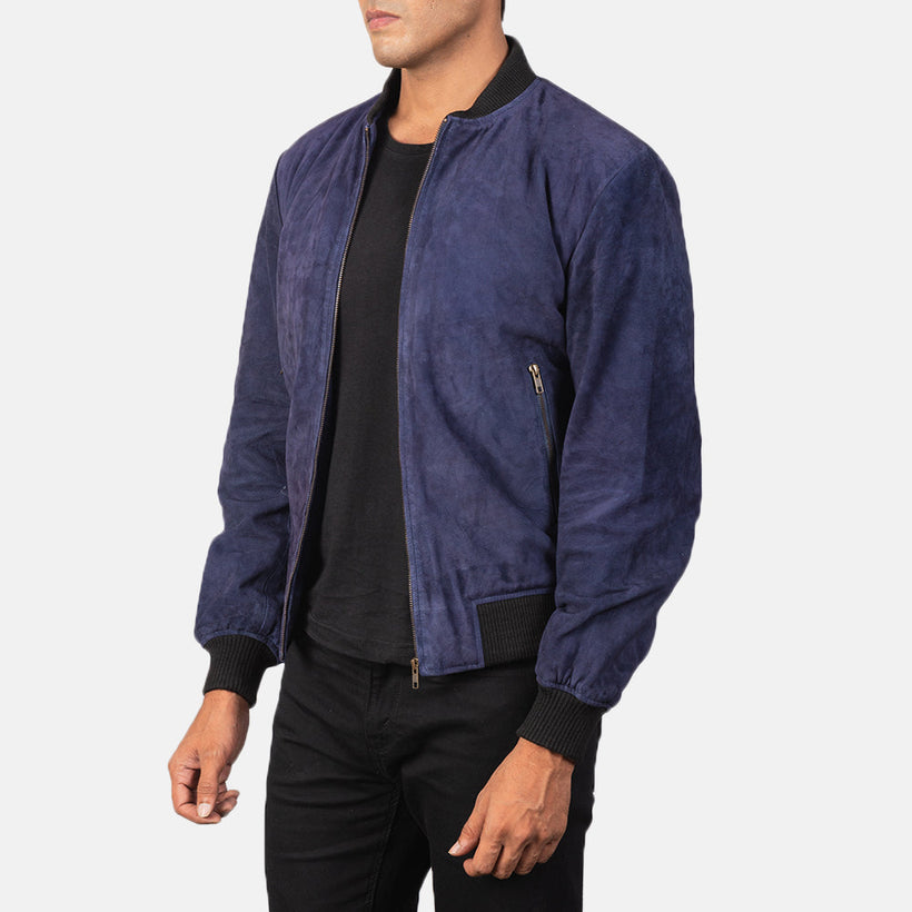 Shane Blau Suede Leder-Bomberjacke für Herren